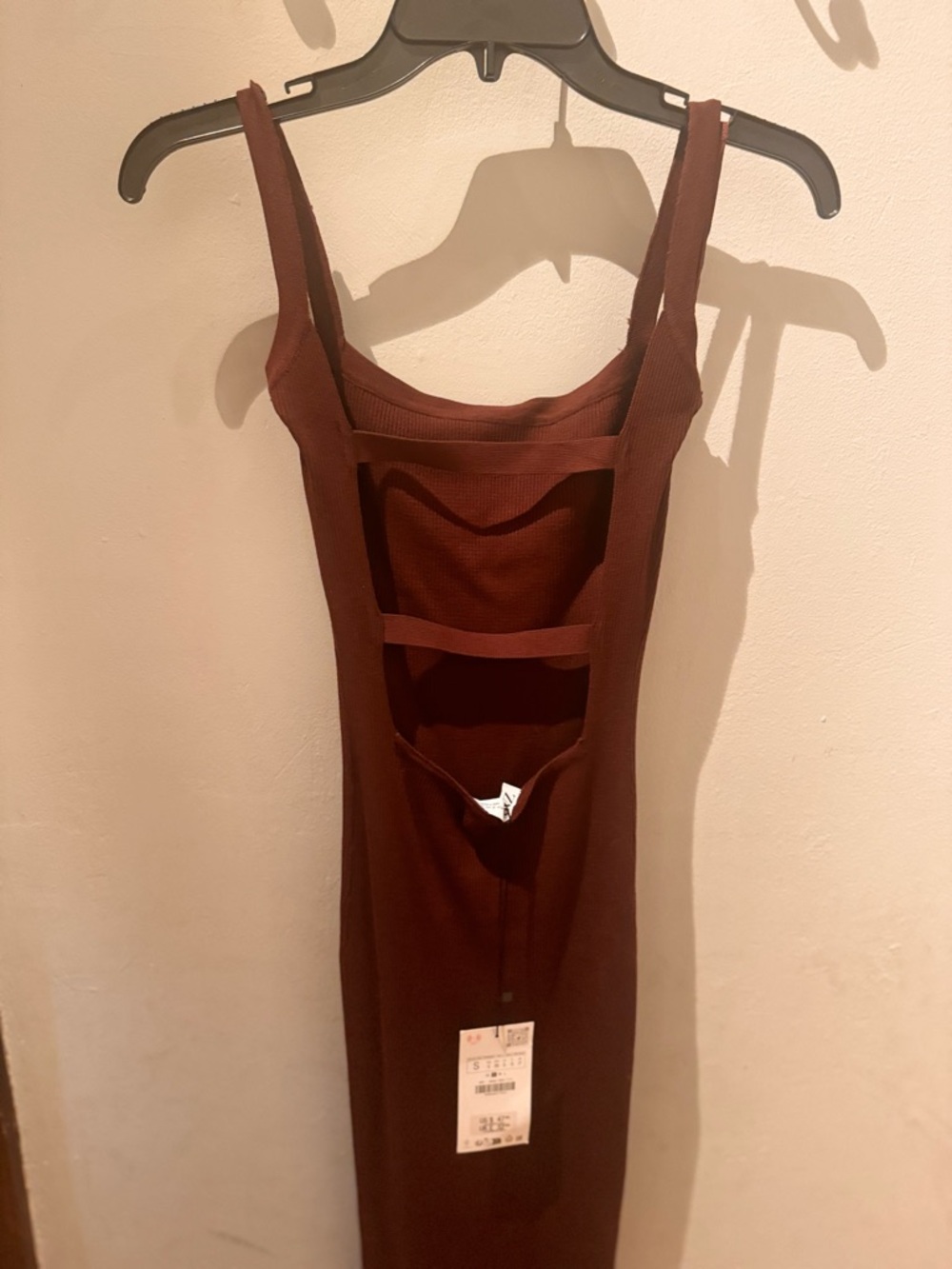 Zara Brown Maxi Dress with Strappy Cutout Back